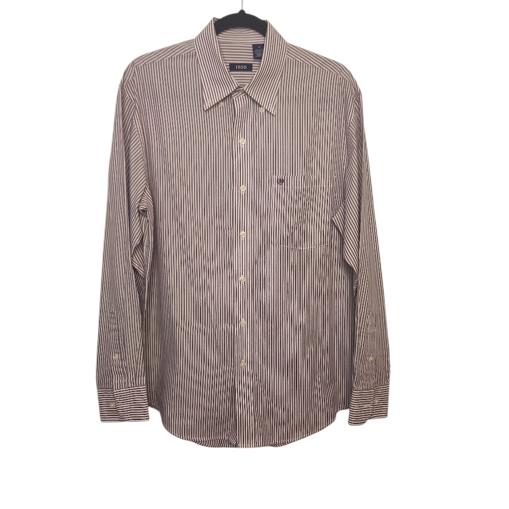 Izod Men's Burgandy/Off-White Ticking Stripe Button Down Shrt Size M